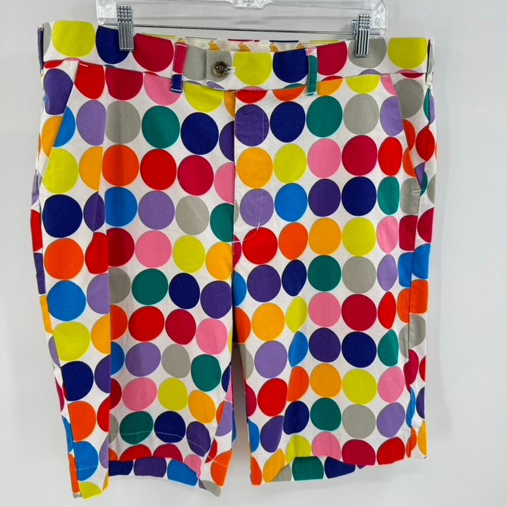 Loudmouth Mens Graphic Bright Golf Shorts Sz 40 White Multi Circle Spotted
